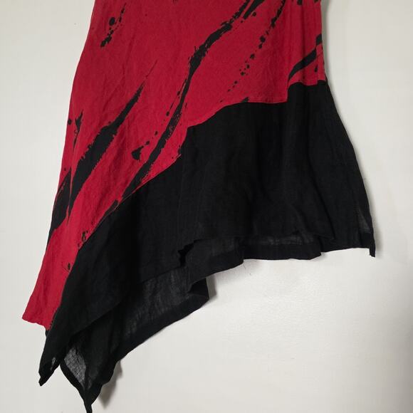 Mara Gibbucci Tunic Blouse Med Red Lagenlook Asymmetrical Linen Sleeveless Boho - Picture 4 of 9